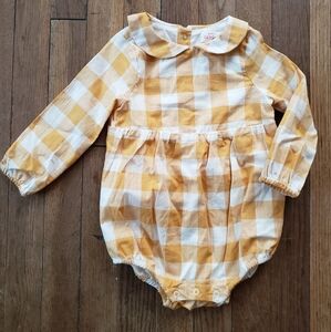 Cat & Jack Yellow Plaid Bubble Suit Romper w/ Peter Pan Collar 12 mo